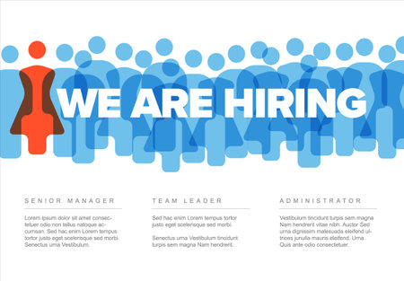 We are hiring minimalistic blue and red light flyer template - looking for new members of our team hiring a new member colleagues to our company organization team from a crowdのイラスト素材