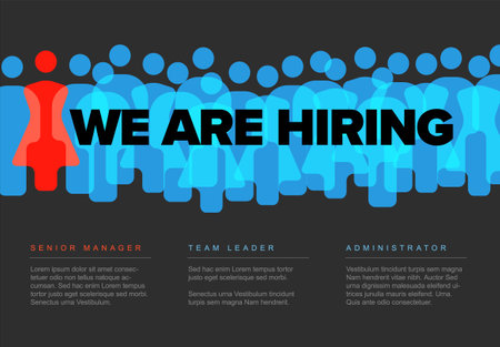 We are hiring minimalistic blue and red dark flyer template - looking for new members of our team hiring a new member colleagues to our company organization team from a crowdのイラスト素材