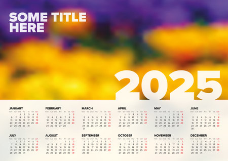 Vector white calendar layout template for the year 2025 (weeks start monday) with place for your photo. Light template with all calendar months - simple 2025 minimalistic calendar templateのイラスト素材