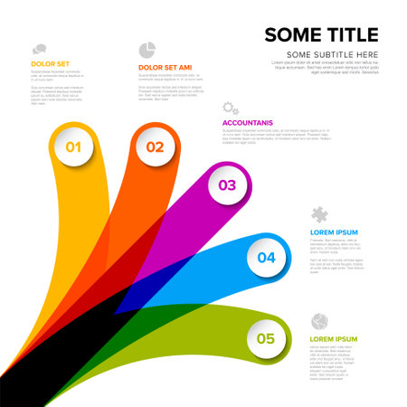 Simple multipurpose infographic rainbow color template with five different options choices each with number title icon and descriptionのイラスト素材