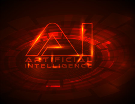 Artificial intelligence conceptual illustration in fresh modern style with place for your content. AI artificial intelligence red banner header social media templateのイラスト素材