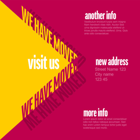 Multipurpose yellow red We have moved flyer banner social media status template with new address and big lettering. Simple new address announcementのイラスト素材