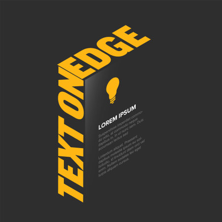 A 3D text design with the words 'TEXT ON EDGE' in bold yellow on a dark background. The image features a light bulb icon and placeholder text, creating a modern, artistic vibe.のイラスト素材