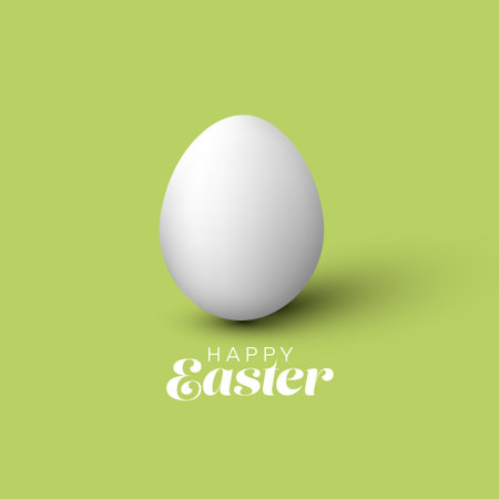 A white egg stands on a green background with the text 'Happy Easter' below it. This minimalistic Easter-themed design emphasizes simplicity and festive spirit.のイラスト素材