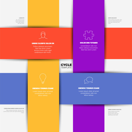 Cycle infographic template with intersecting rectangular paths, perfect for presenting cycle processes, stages, or step-by-step information. This cycle template is ideal for visual presentations.のイラスト素材