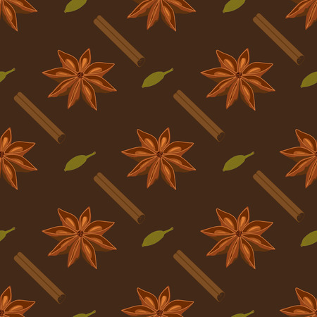 Spices seamless pattern. Star anise cardamon cinnamon stickのイラスト素材