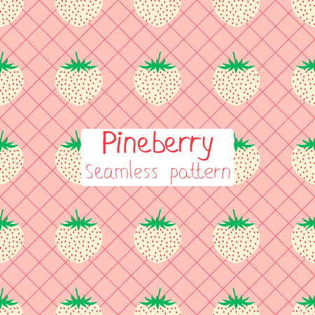 Pineberry seamless pattern on a pink square backgroundのイラスト素材