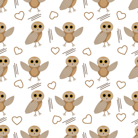 Owl seamless pattern. Illustration of cute owl in two posesのイラスト素材