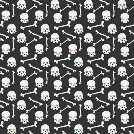 Seamless pattern with ominous skulls with the burning eye-sockets and bonesのイラスト素材