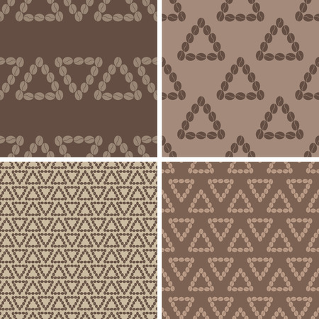 Triangular coffee seamless patterns set. Set of four seamless triangular coffee bean shapes patternsのイラスト素材