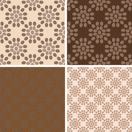 Coffee seamless patterns set. Set of four seamless coffee beans design patterns set. For any useのイラスト素材
