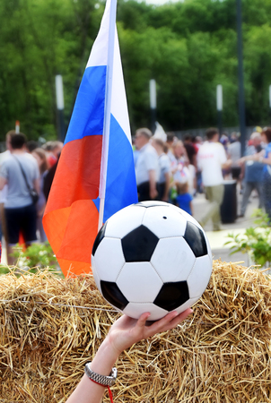 flag of Russia and soccer ball - symbols of the  Cupの写真素材