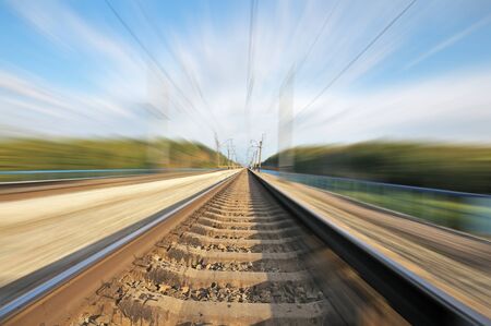 Railroad. Railway route. Blur space at high speed.の写真素材