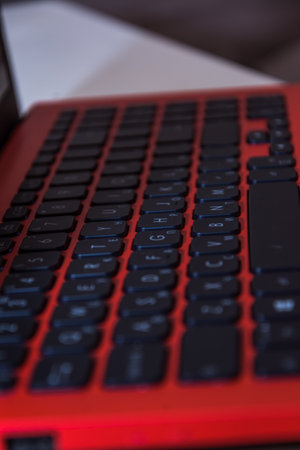 freelancer workplace working from home with laptop at homeの写真素材