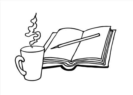 Book, mug and pen on a white background. Vector illustrationのイラスト素材