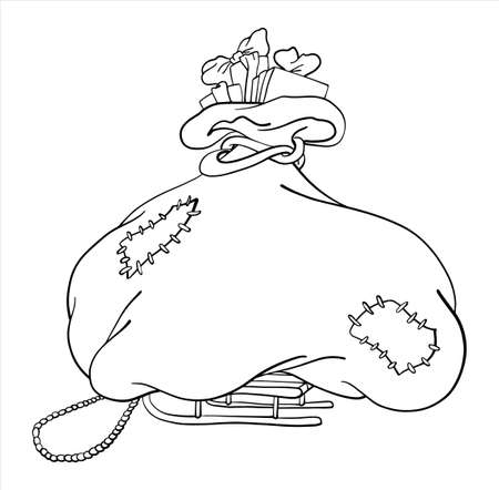 A bag of gifts on a sled for the holidays new year, christmas. Coloring book for children. Vector illustrationのイラスト素材