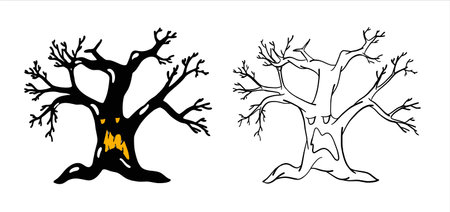 Ebony with a terrible mug. Halloween. Vector illustrationのイラスト素材