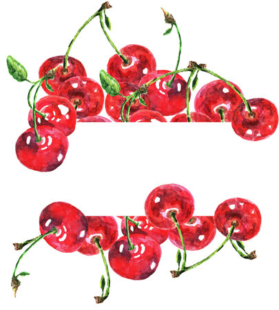 Watercolor cherry frame on a white background. Watercolor illustrationの写真素材