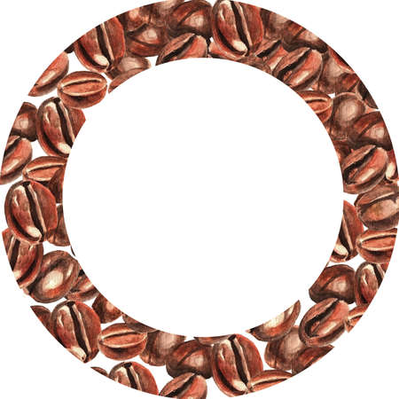 Coffee beans on a white background. Square frame. Watercolorの写真素材