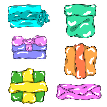 A set of gift boxes in different designs. Vector illustrationのイラスト素材