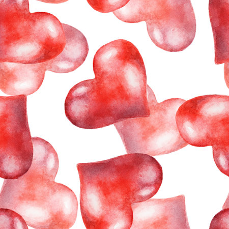 Velvet watercolor hearts on a white background. Seamless pattern. Illustrationの写真素材