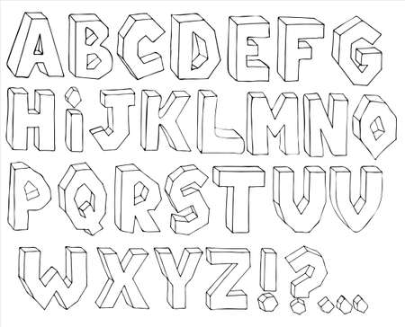 Volumetric alphabet with prying marks. Vector illustrationのイラスト素材