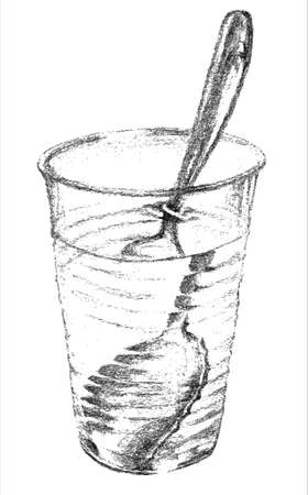 The spoon in a glass of water. Vector Illustrationのイラスト素材
