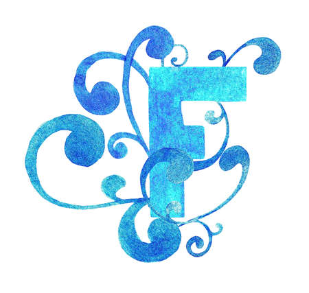 Alphabet. The letter "F" with a pattern on a white background. Watercolor illustrationの写真素材