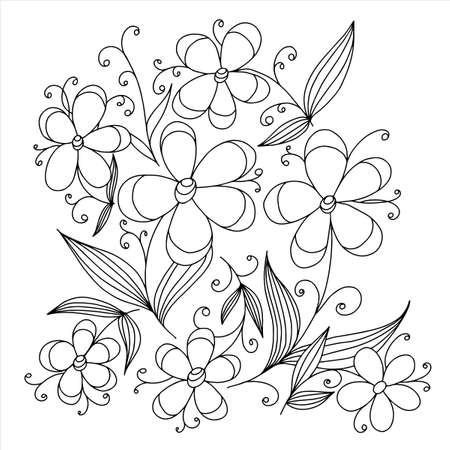 Decorative flowers with leaves on a white background. Coloring. Vector illustrationのイラスト素材