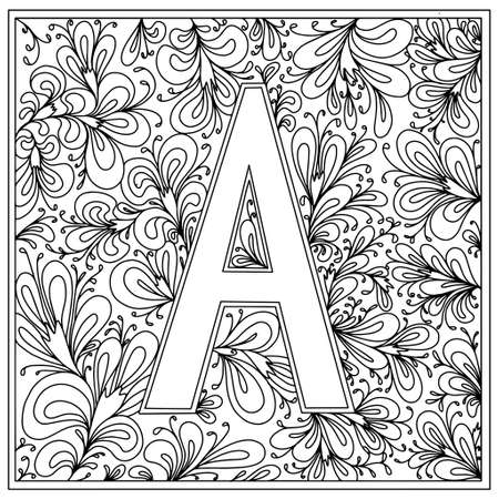 Letter "A" on a white background. Monogram decoration. Coloring. vector illustrationのイラスト素材