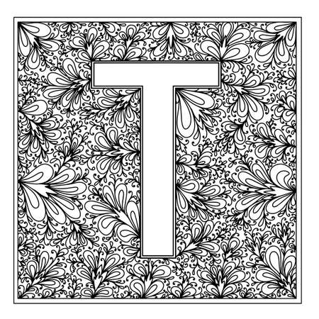 Letter "T" on a white background. Monogram decoration. Coloring. vector illustrationのイラスト素材