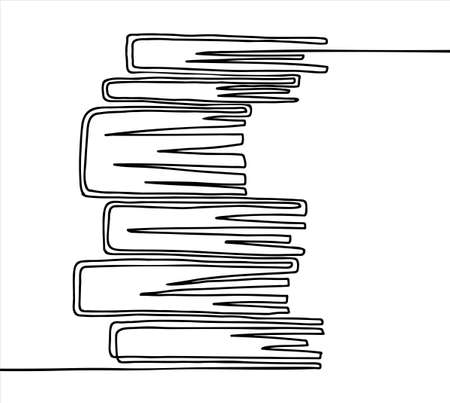 A stack of books drawn in one line. vector illustrationのイラスト素材