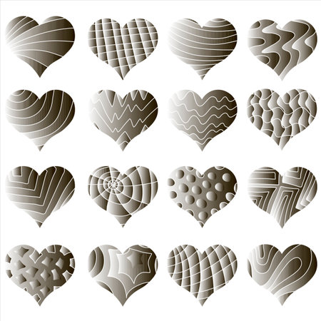 A set of hearts with different patterns. Doodles. vector illustrationのイラスト素材
