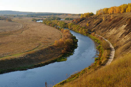River curl in autumn. Russia, Odinok, Zusha River