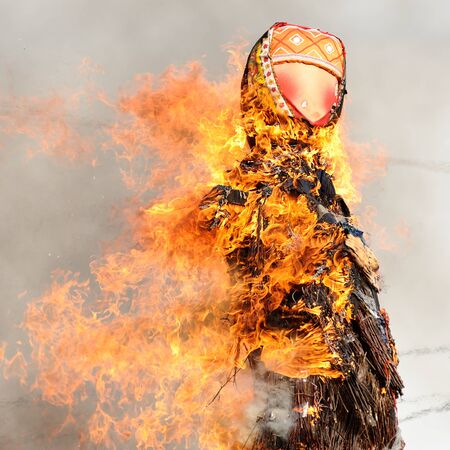 Orel, Russia - February 26, 2017: Maslenitsa fest. Burning Maslenitsa Lady closeupのeditorial素材