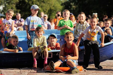 Orel, Russia, August 01, 2015: Mumu Fest, Turgenev's story art-festival, childrens laugh editorialのeditorial素材