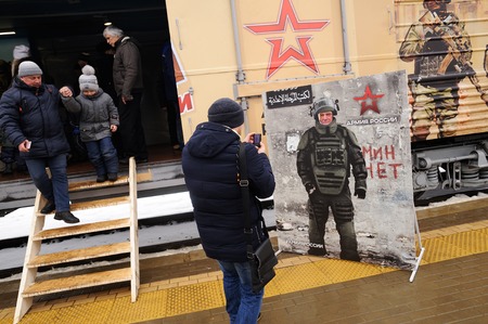 Orel, Russia, February 25, 2019: Syrian Break - trophy exhibition train of Russian Defence Ministry....