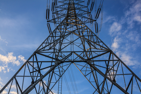 High voltage towel and blue sky.の写真素材