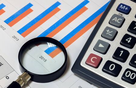 Selective focus magnifier and calculator on chart focus text 2015.