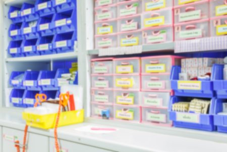 blur background drug shelves in drug store.の写真素材