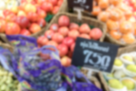 Blur background Grapes, apples, pears,basket in the super market.の写真素材