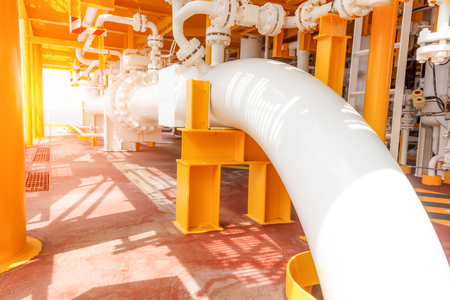 Pipelines construction  offshore oil and gas field on remote wellhead platform.