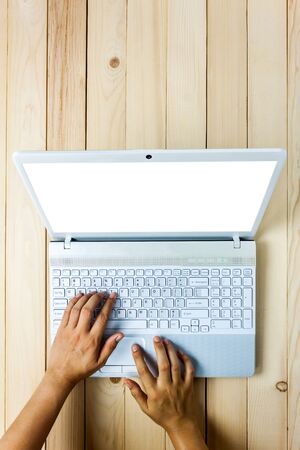 Top view busuness person using laptop on office desk.の写真素材
