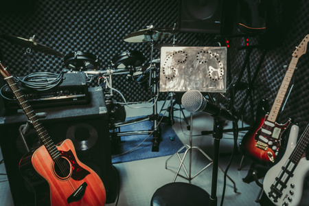instrument rock music / musical band at home audio record room / studio recording.の写真素材