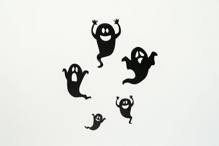 Table top view aerial image of decoration Happy Halloween day background concept.Flat lay...
