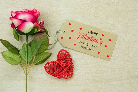 Table top view aerial image of decoration valentine's day background concept.Flat lay arrangement of...