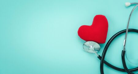 Table top view aerial image of accessories healthcare & medical with Valentines day background...