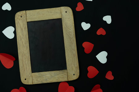 Table top view image of decoration valentine's day background concept.Flat lay arrangement of red...