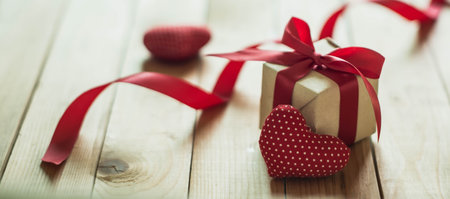 Accessories of decorations valentine's day background concept.Essential items colorful pastel love shape with gift box on modern rustic brown wooden grey cement.blank space for mock up design.の写真素材