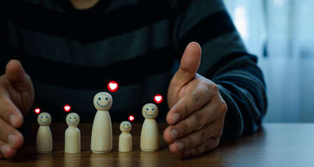 Hand agent businessman protect love family life of symbolize model. Protection insurance concept....